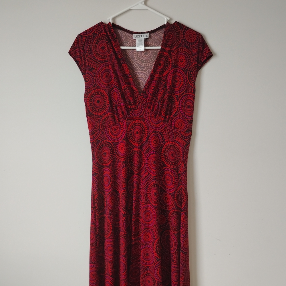 Red and Black Patterned Midi Dress